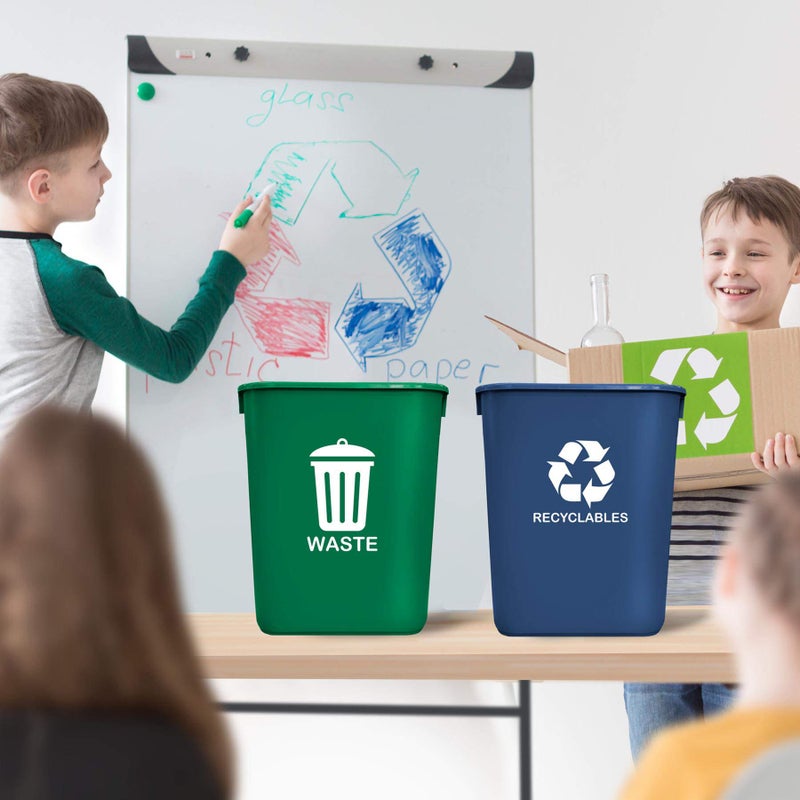 Acrimet Wastebasket Bin for Recycling and Waste, 6.75 Gallon/ 27 Quart/ 24 Liter (Plastic) (Green and Blue) (Set of 2) - Image 4